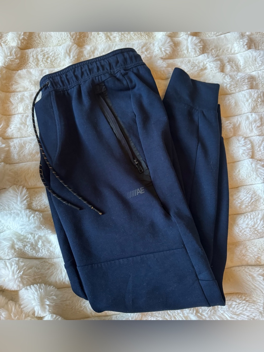AE American Eagle Jogger Pants Men's Small Navy Blue Athletic Tech Zip Pocket